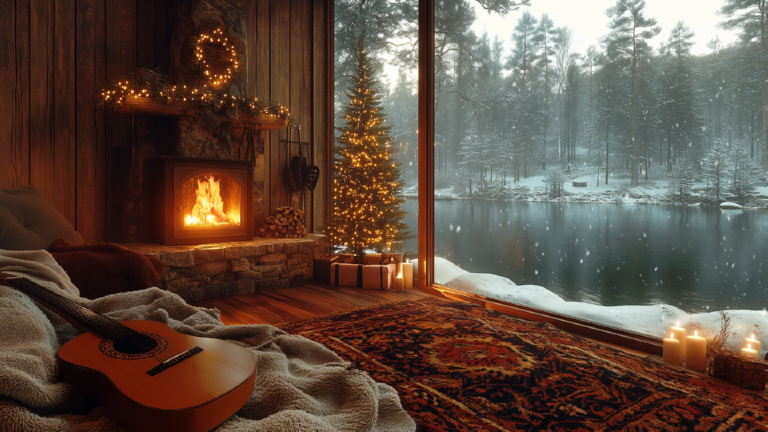 Cozy Cabin Christmas 2 Animated Background Cozy Cabin Christmas Snowy Lake Fireside Forest Winter Woodland Twitch Stream Zoom Vtuber Background