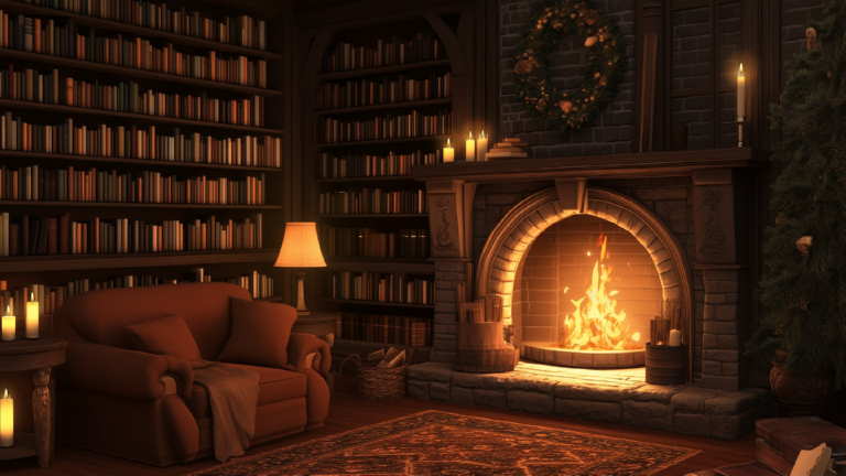 Animated Background Cozy Classic Library Wall Of Books Holiday Reading Twitch Stream Zoom Vtuber Background