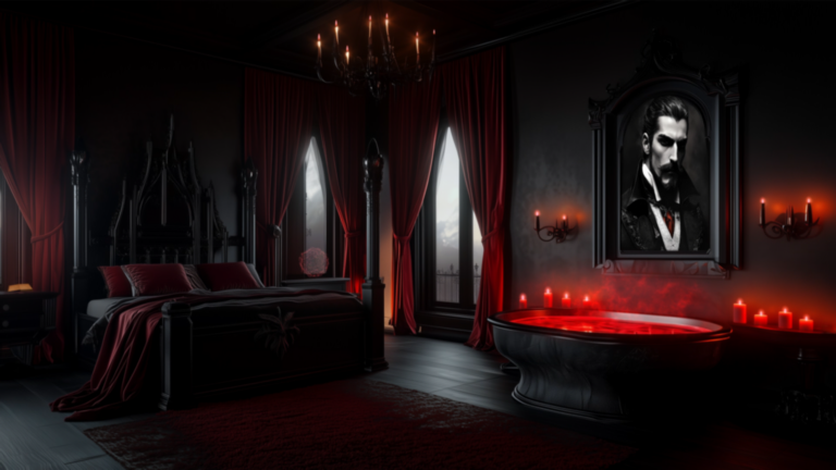 Dracula Bedroom 4 Animated Backgound Dracula Bedroom Vampire Lair Crimson Count From Transylvania with Blood Twitch Stream Zoom Vtuber Background