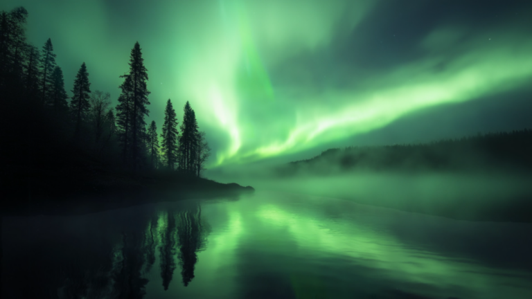 Animated Background Aurora Mystic River Northern Lights Green Horizon Twilight Night Twitch Stream Zoom Vtuber Background