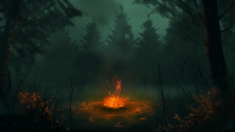 Dark Forest Campfire 4 Animated Background Dark Wood Dark Forest Campfire Rainy Night Silent Rain Lonely Flame Twitch Stream Zoom Vtuber Background