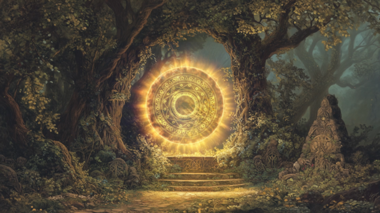 Animated Background Forest Portal Elf Grove Golden Gateway Enchanted Rune Sacred Grove Twitch Stream Zoom Vtuber Background
