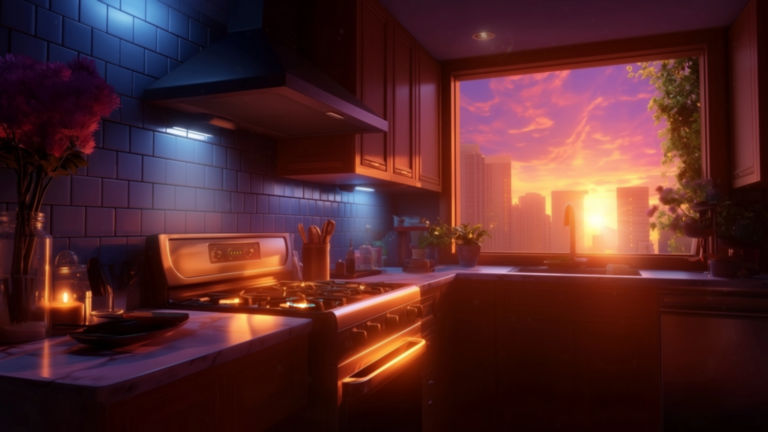Night Kitchen 5 Animated Background Night Kitchen Evening Ember Twilight Recipes Cozy Cookery Warm Plate Twitch Stream Zoom Vtuber Background