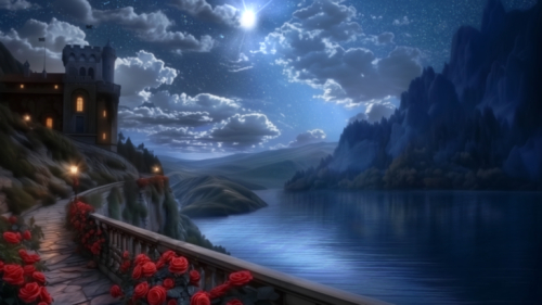 Moonlit Castle Terrace