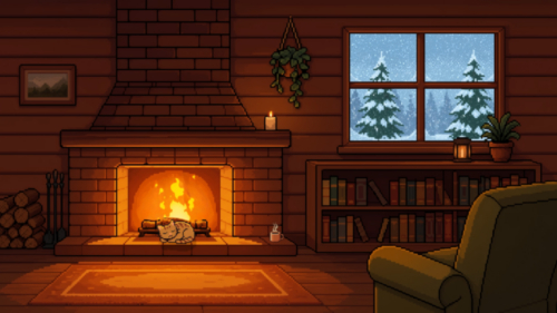 Pixel Fireplace Room