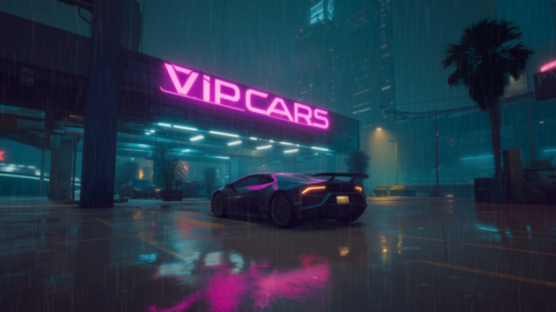Rainy Cyberpunk Sports Car