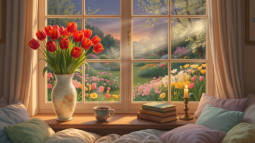 Red Tulips Garden View