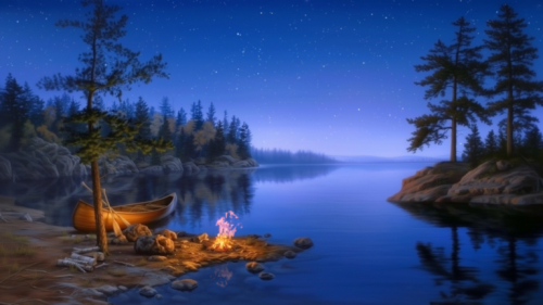 Starry Lakeside Campfire