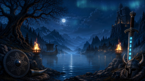 Moonlit Norse Fjord