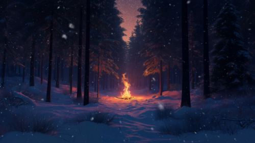 Winter Campfire Forest