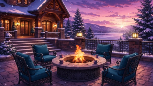 Cozy Winter Cabin Fire Pit
