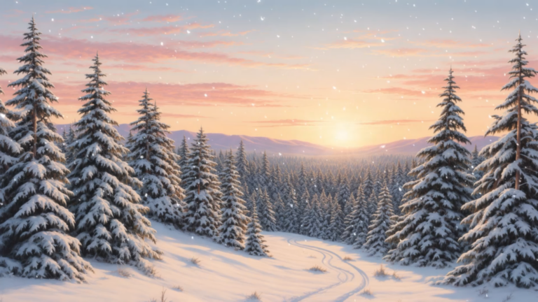Snowy Pine Forest Sunrise